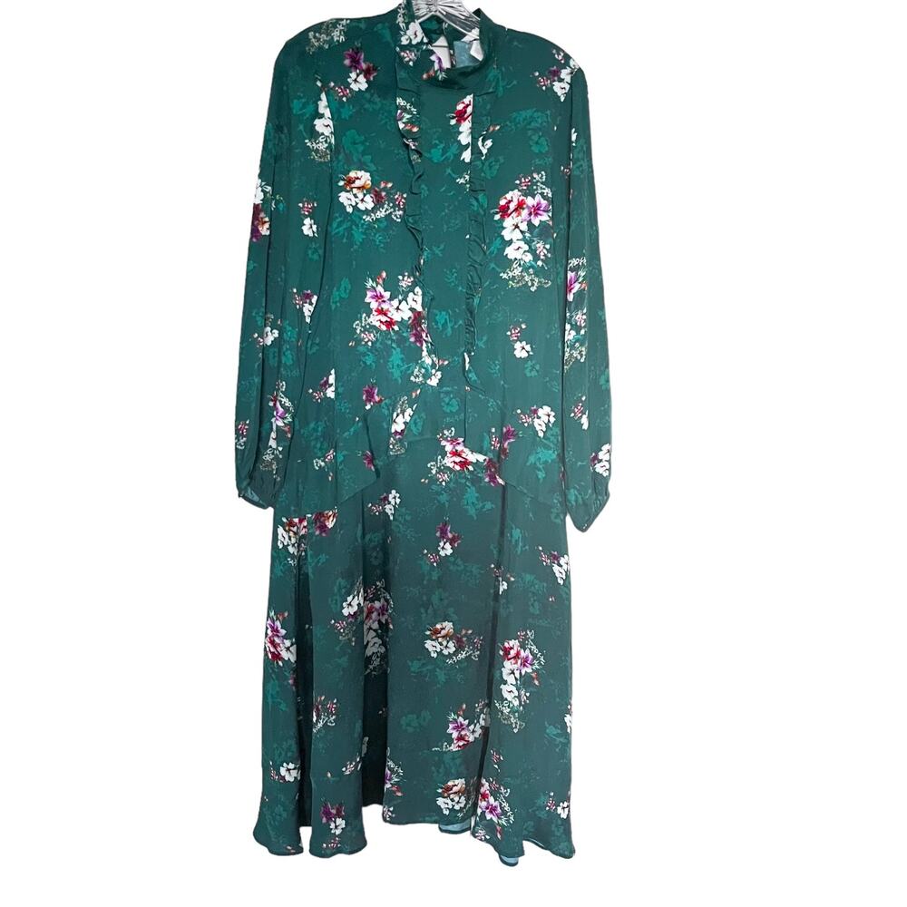 H&M Green Floral Ruffle Midi Dress Ltd Edition Cottagecore Boho Blogger Fav Sz 4 - Picture 4 of 11